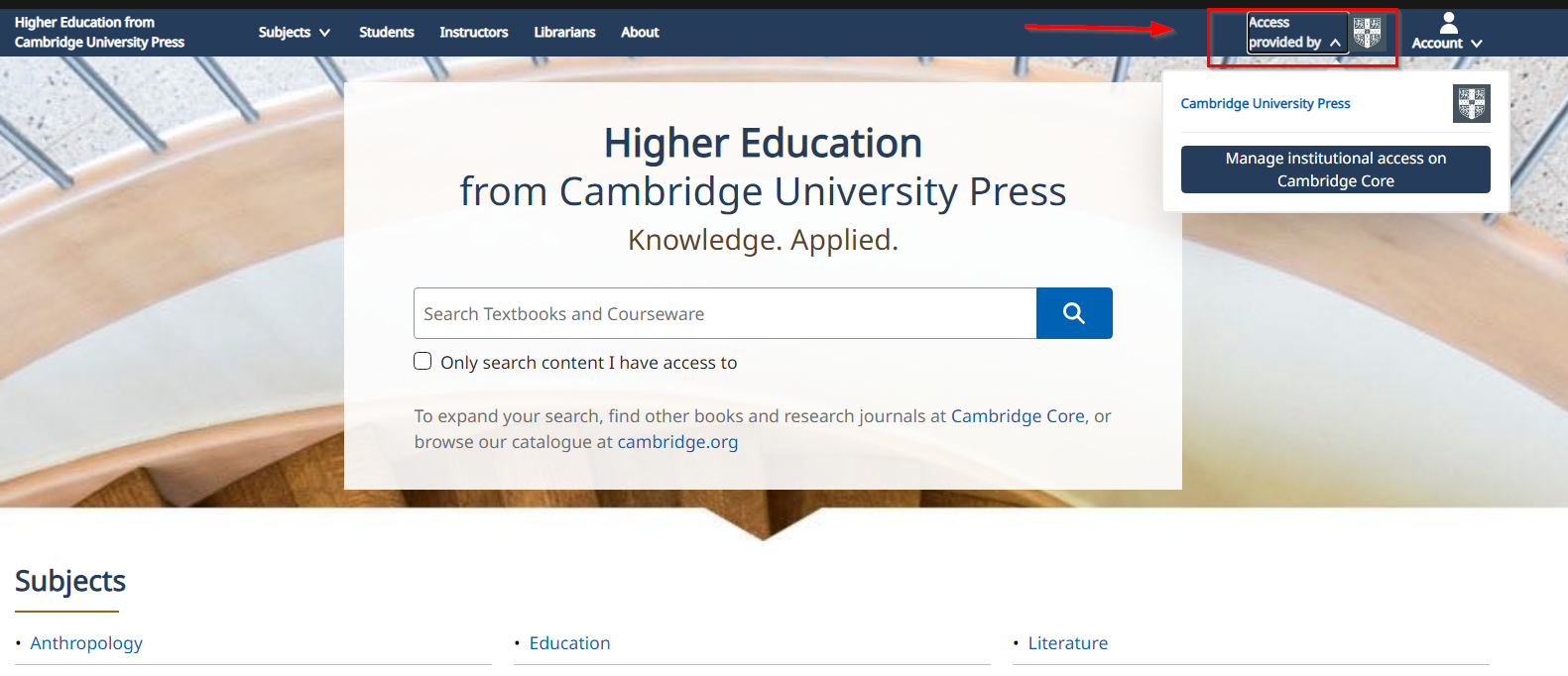 Screen shot showing button for Access provided by