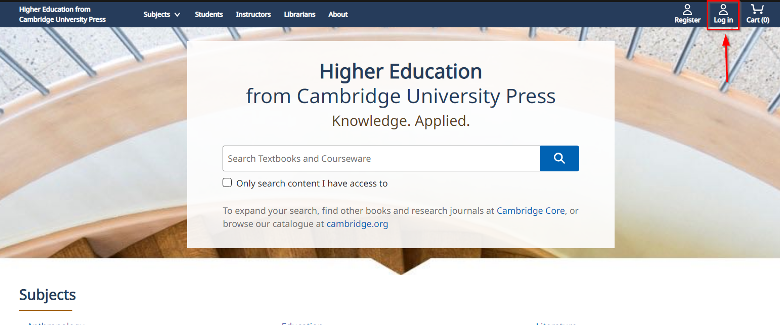 Screenshot showing Log in button