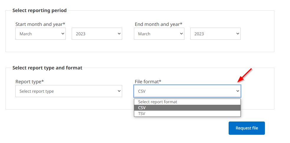 Screenshot showing option to select file format
