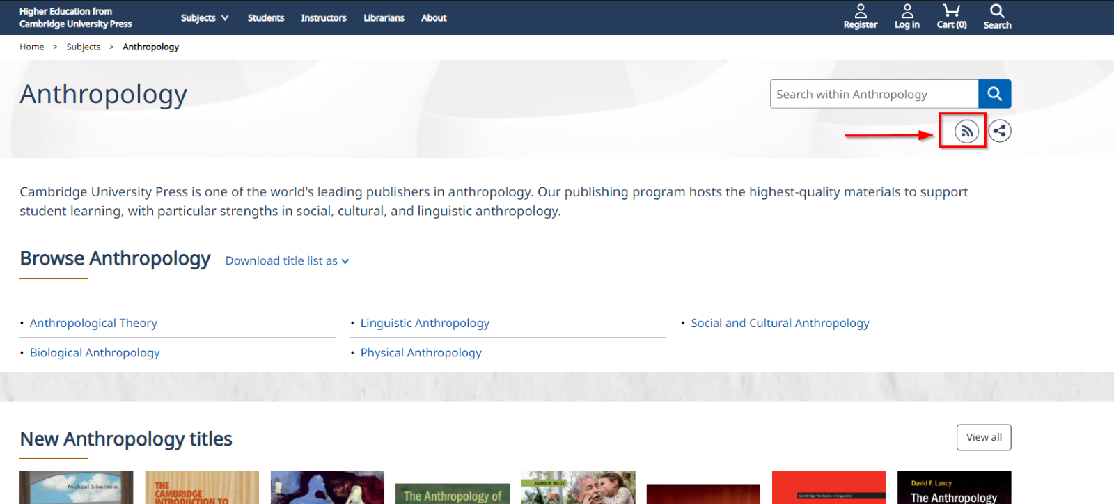 Screenshot showing RSS icon
